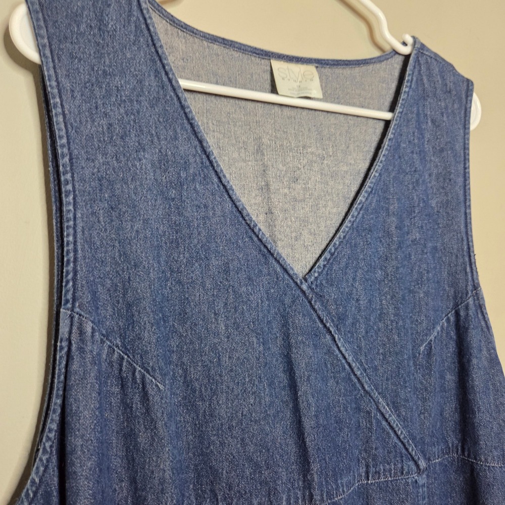 Cottagecore Style Studio Denim Jumper Dress Vintage Blue Cotton Sleeveless Maxi